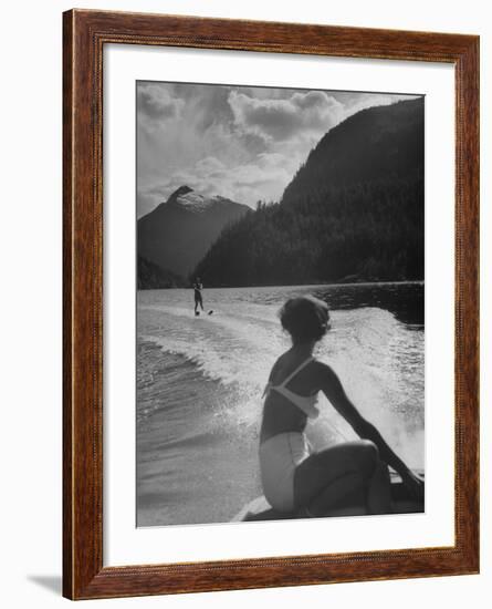 William Holden Water Skiing While His Wife Brenda Watches Him-Allan Grant-Framed Premium Photographic Print