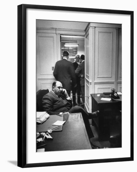 William J. Zeckendorf Sr, During the Big Real Estate Deal When the Chrysler Building was Being Sold-Allan Grant-Framed Premium Photographic Print