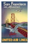 San Francisco via Mainliner - United Air Lines - San Francisco–Oakland Bay Bridge-William Lawson-Framed Art Print