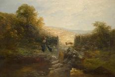 Shepherdess with Sheep-William Linnell-Framed Premier Image Canvas