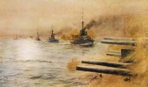 The British Second Division of Battleships Fire on the Germans at the Battle of Jutland by William Lionel Wyllie