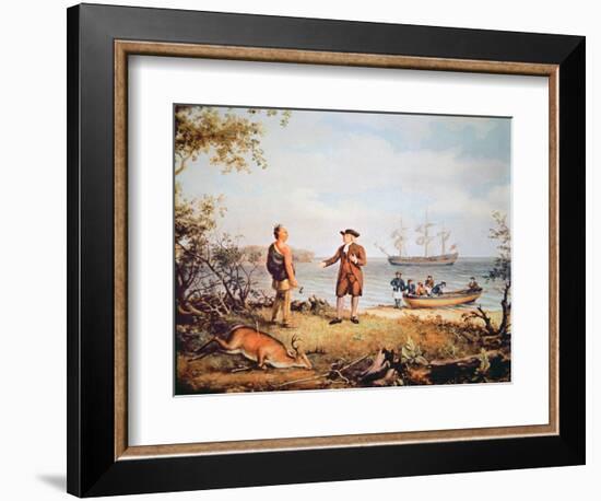 William Penn Arrives in America for the First Time and Meets a Native American in 1682-Thomas Birch-Framed Giclee Print