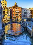 Colorful small canal bridge and reflection, Venice, Italy-William Perry-Framed Photographic Print