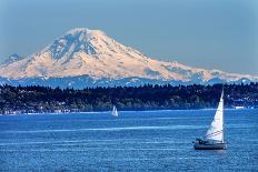 Mount Rainier Puget Sound North Seattle Snow Mountain Sailboats, Washington State-William Perry-Photographic Print