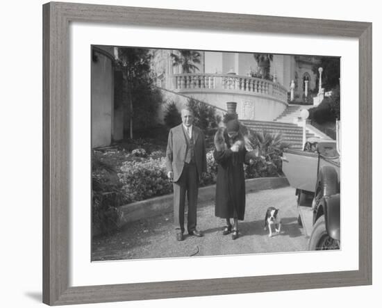 William Randolph Hearst and Mrs. Burton Holmes at San Simeon Estate with Boston Bull Terrier-William Davis-Framed Premium Photographic Print