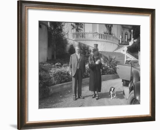 William Randolph Hearst and Mrs. Burton Holmes at San Simeon Estate with Boston Bull Terrier-William Davis-Framed Premium Photographic Print