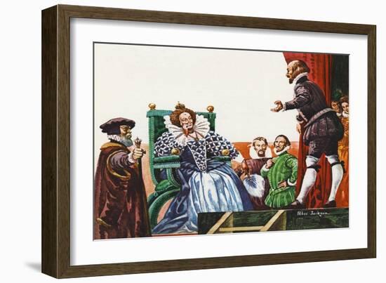 William Shakespeare Presenting One of His Plays to Queen Elizabeth I (Colour Litho)-Peter Jackson-Framed Giclee Print