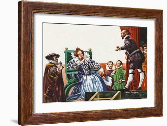 William Shakespeare Presenting One of His Plays to Queen Elizabeth I (Colour Litho)-Peter Jackson-Framed Giclee Print