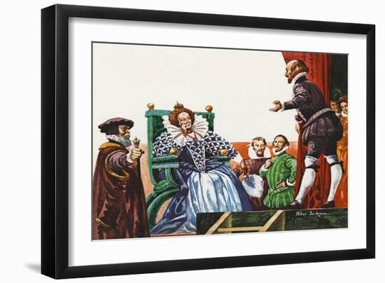 William Shakespeare Presenting One of His Plays to Queen Elizabeth I (Colour Litho)-Peter Jackson-Framed Giclee Print