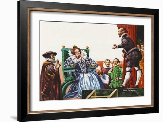 William Shakespeare Presenting One of His Plays to Queen Elizabeth I (Colour Litho)-Peter Jackson-Framed Giclee Print