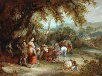 Villagers with their Animals outside the Plough Inn-William Shayer-Giclee Print