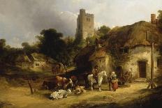 Villagers with their Animals outside the Plough Inn-William Shayer-Framed Giclee Print