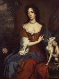 Portrait of Queen Mary II, Wearing a Blue and Red Dress and Holding a Sprig of Orange Blossom-William Wissing-Framed Premier Image Canvas