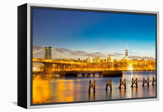 Williamsburg Bridge with Newyork mid Town at Dusk-vichie81-Framed Premier Image Canvas