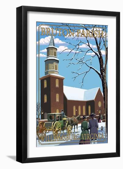 Williamsburg, Virginia - Bruton Parish Daytime Winter Scene-Lantern Press-Framed Art Print