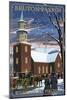 Williamsburg, Virginia - Bruton Parish in Snow-Lantern Press-Mounted Art Print