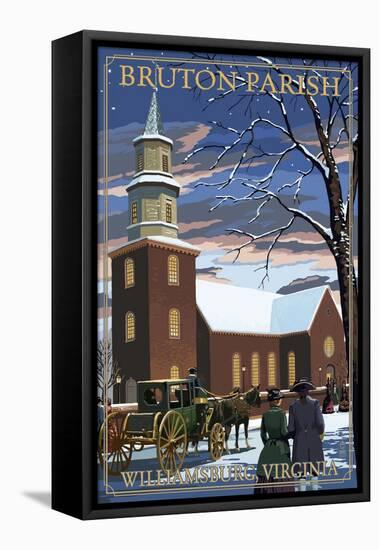 Williamsburg, Virginia - Bruton Parish in Snow-Lantern Press-Framed Stretched Canvas