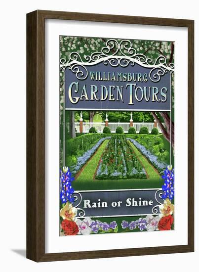 Williamsburg, Virginia - Garden Tours Vintage Sign-Lantern Press-Framed Art Print