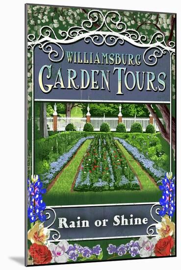 Williamsburg, Virginia - Garden Tours Vintage Sign-Lantern Press-Mounted Art Print