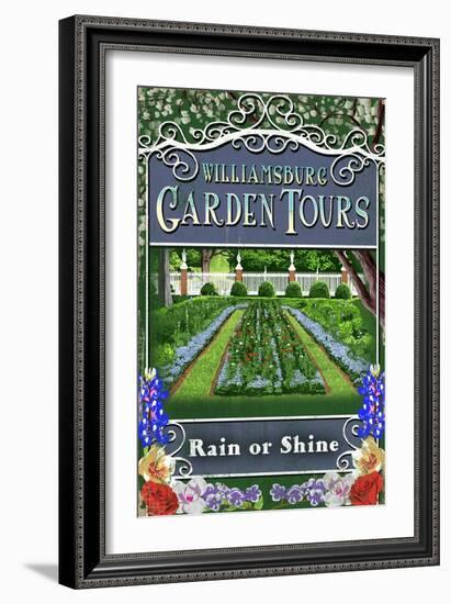 Williamsburg, Virginia - Garden Tours Vintage Sign-Lantern Press-Framed Art Print