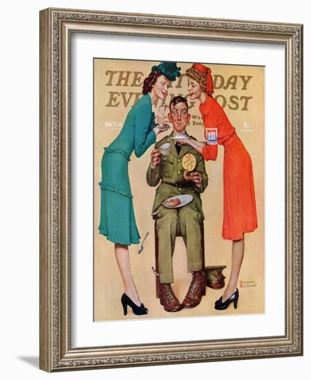 "Willie Gillis at the U.S.O." Saturday Evening Post Cover, February 7,1942-Norman Rockwell-Framed Giclee Print