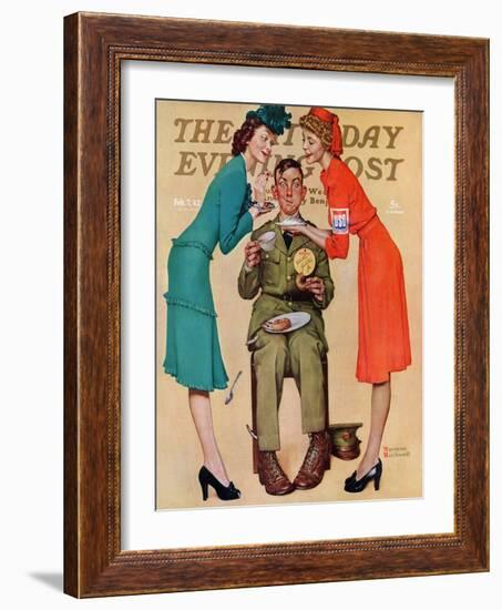 "Willie Gillis at the U.S.O." Saturday Evening Post Cover, February 7,1942-Norman Rockwell-Framed Giclee Print