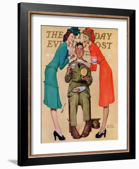 "Willie Gillis at the U.S.O." Saturday Evening Post Cover, February 7,1942-Norman Rockwell-Framed Giclee Print