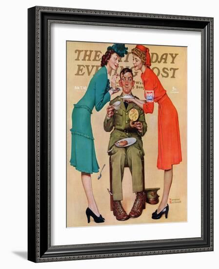 "Willie Gillis at the U.S.O." Saturday Evening Post Cover, February 7,1942-Norman Rockwell-Framed Giclee Print