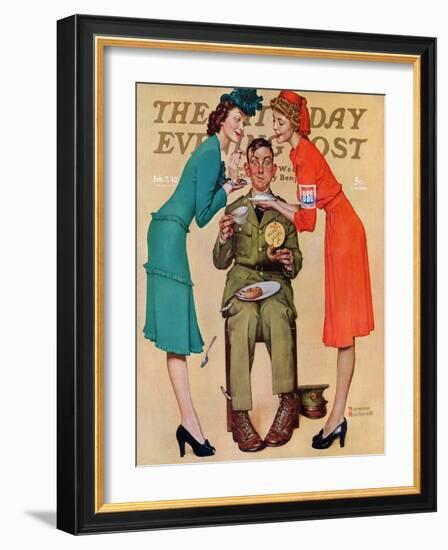 "Willie Gillis at the U.S.O." Saturday Evening Post Cover, February 7,1942-Norman Rockwell-Framed Giclee Print