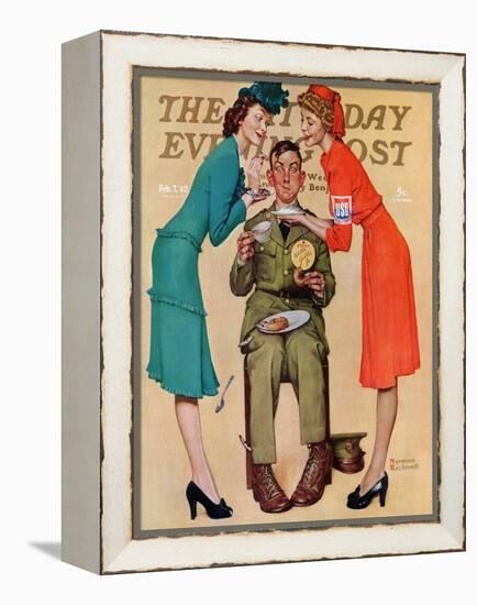 "Willie Gillis at the U.S.O." Saturday Evening Post Cover, February 7,1942-Norman Rockwell-Framed Premier Image Canvas