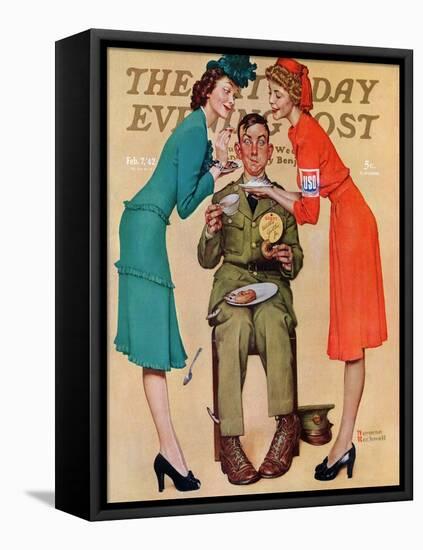 "Willie Gillis at the U.S.O." Saturday Evening Post Cover, February 7,1942-Norman Rockwell-Framed Premier Image Canvas