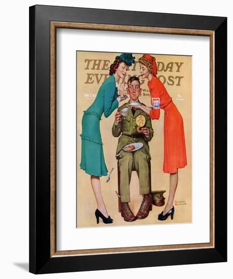 "Willie Gillis at the U.S.O." Saturday Evening Post Cover, February 7,1942-Norman Rockwell-Framed Giclee Print