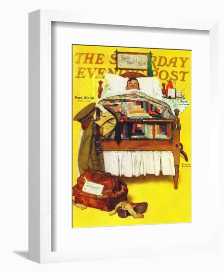 "Willie Gillis Home on Leave" Saturday Evening Post Cover, November 29,1941-Norman Rockwell-Framed Giclee Print