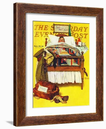 "Willie Gillis Home on Leave" Saturday Evening Post Cover, November 29,1941-Norman Rockwell-Framed Giclee Print