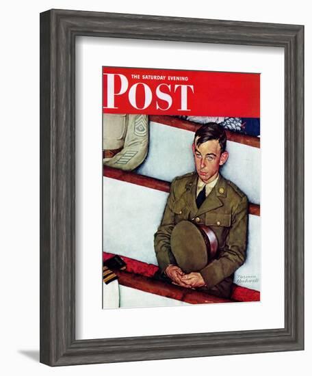 "Willie Gillis in Church" Saturday Evening Post Cover, July 25,1942-Norman Rockwell-Framed Giclee Print