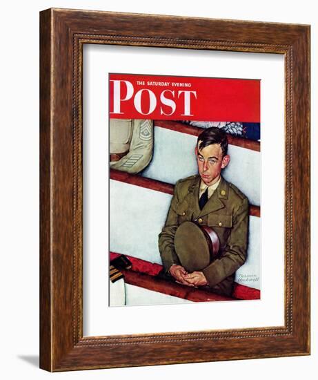 "Willie Gillis in Church" Saturday Evening Post Cover, July 25,1942-Norman Rockwell-Framed Giclee Print