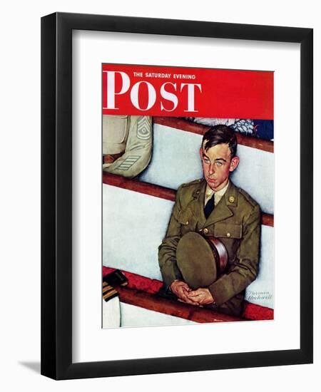 "Willie Gillis in Church" Saturday Evening Post Cover, July 25,1942-Norman Rockwell-Framed Giclee Print