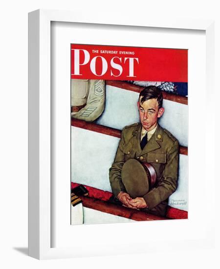 "Willie Gillis in Church" Saturday Evening Post Cover, July 25,1942-Norman Rockwell-Framed Giclee Print