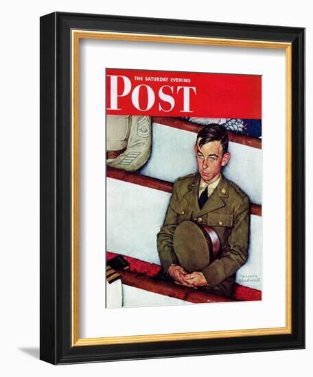 "Willie Gillis in Church" Saturday Evening Post Cover, July 25,1942-Norman Rockwell-Framed Giclee Print