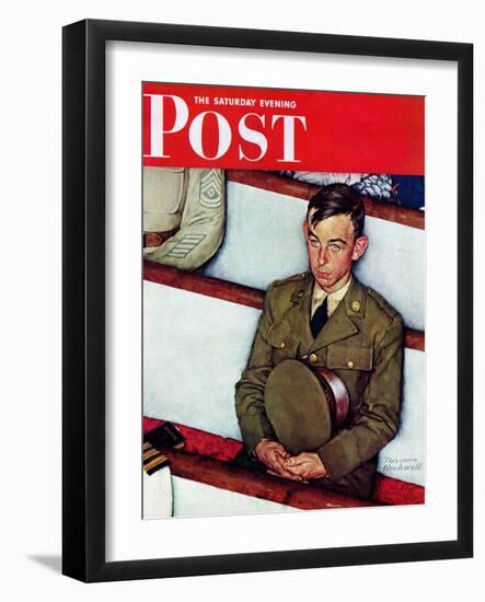 "Willie Gillis in Church" Saturday Evening Post Cover, July 25,1942-Norman Rockwell-Framed Giclee Print