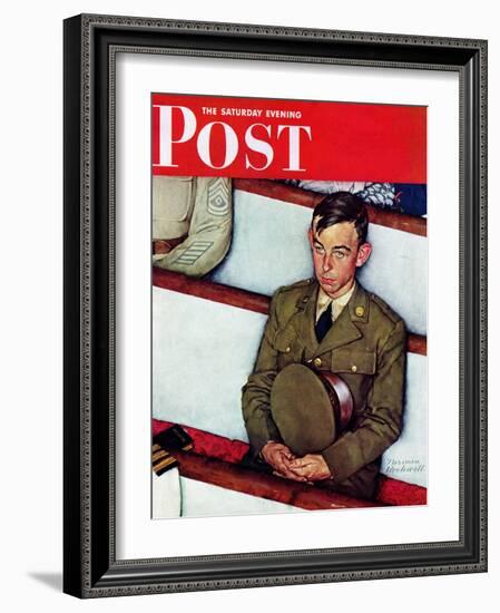 "Willie Gillis in Church" Saturday Evening Post Cover, July 25,1942-Norman Rockwell-Framed Giclee Print