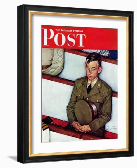 "Willie Gillis in Church" Saturday Evening Post Cover, July 25,1942-Norman Rockwell-Framed Giclee Print