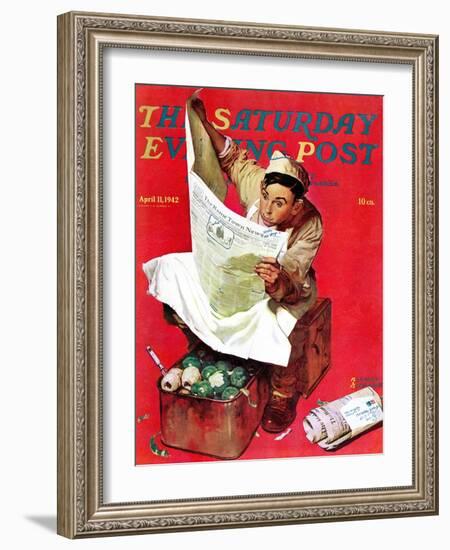 "Willie Gillis on K.P" Saturday Evening Post Cover, April 11,1942-Norman Rockwell-Framed Giclee Print