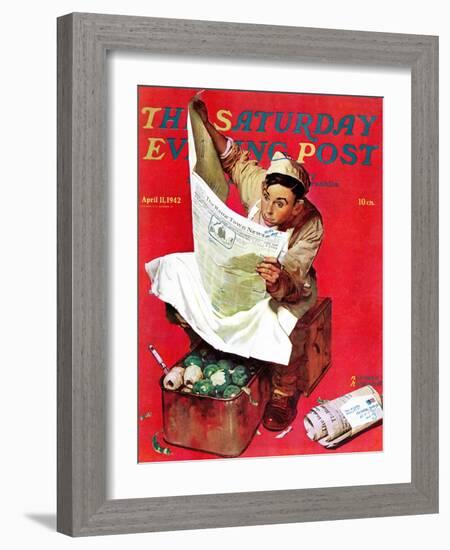 "Willie Gillis on K.P" Saturday Evening Post Cover, April 11,1942-Norman Rockwell-Framed Giclee Print