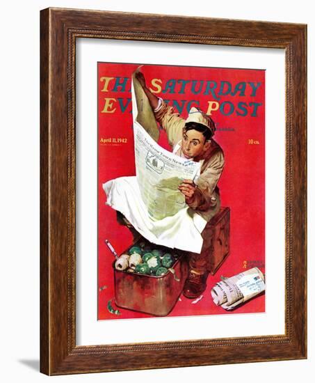 "Willie Gillis on K.P" Saturday Evening Post Cover, April 11,1942-Norman Rockwell-Framed Giclee Print