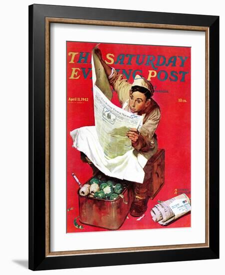 "Willie Gillis on K.P" Saturday Evening Post Cover, April 11,1942-Norman Rockwell-Framed Giclee Print