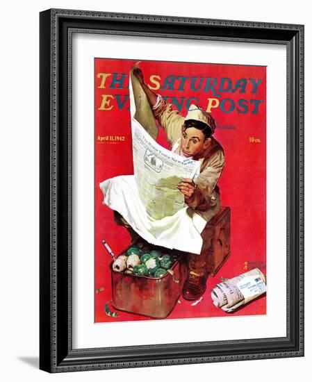 "Willie Gillis on K.P" Saturday Evening Post Cover, April 11,1942-Norman Rockwell-Framed Giclee Print