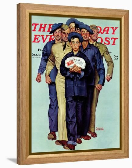 "Willie Gillis' Package from Home" Saturday Evening Post Cover, October 4,1941-Norman Rockwell-Framed Premier Image Canvas