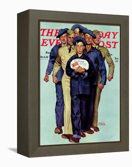 "Willie Gillis' Package from Home" Saturday Evening Post Cover, October 4,1941-Norman Rockwell-Framed Premier Image Canvas