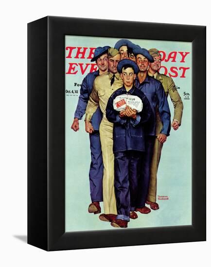 "Willie Gillis' Package from Home" Saturday Evening Post Cover, October 4,1941-Norman Rockwell-Framed Premier Image Canvas